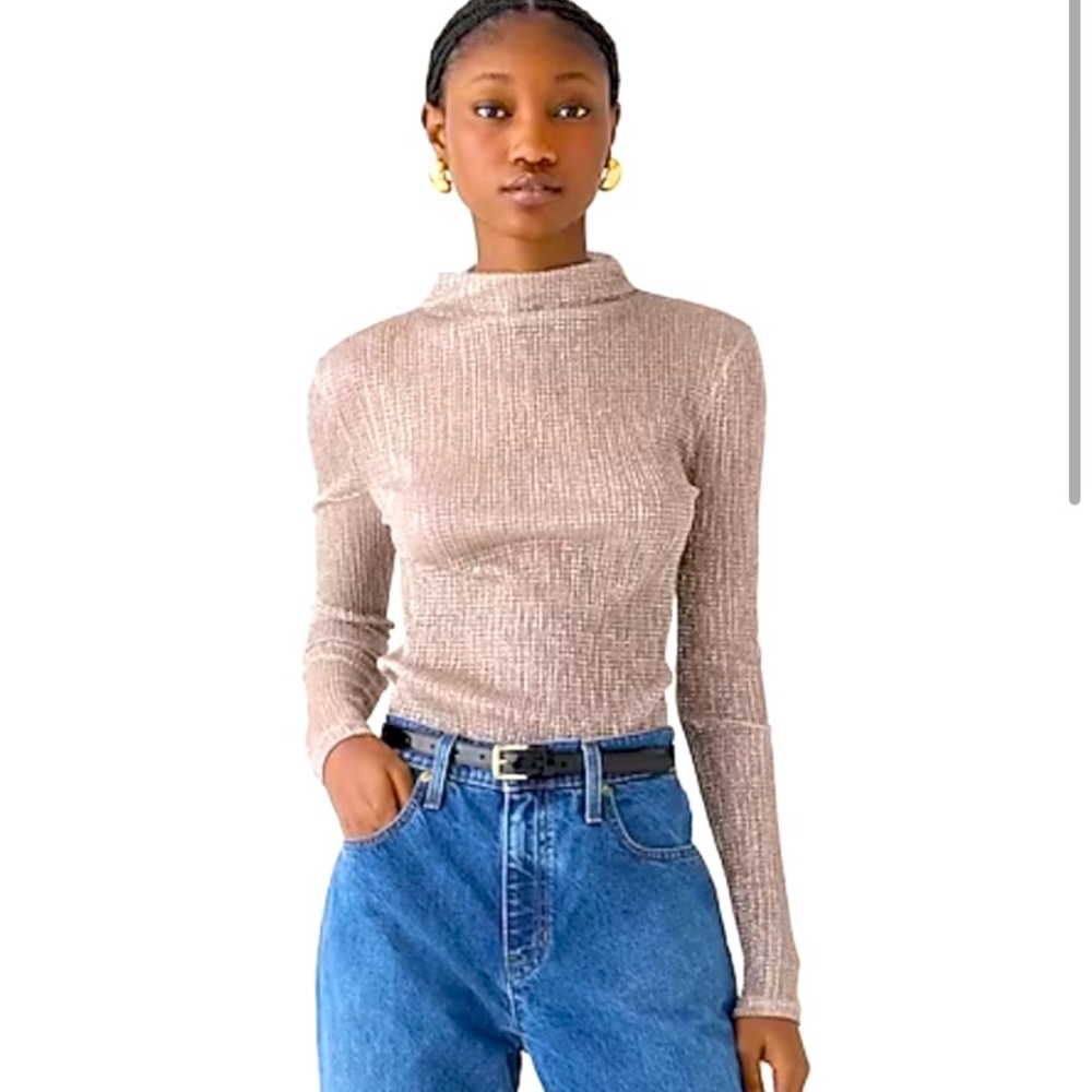 NWT J. Crew Sheer long sleeve turtleneck in metallic XS
